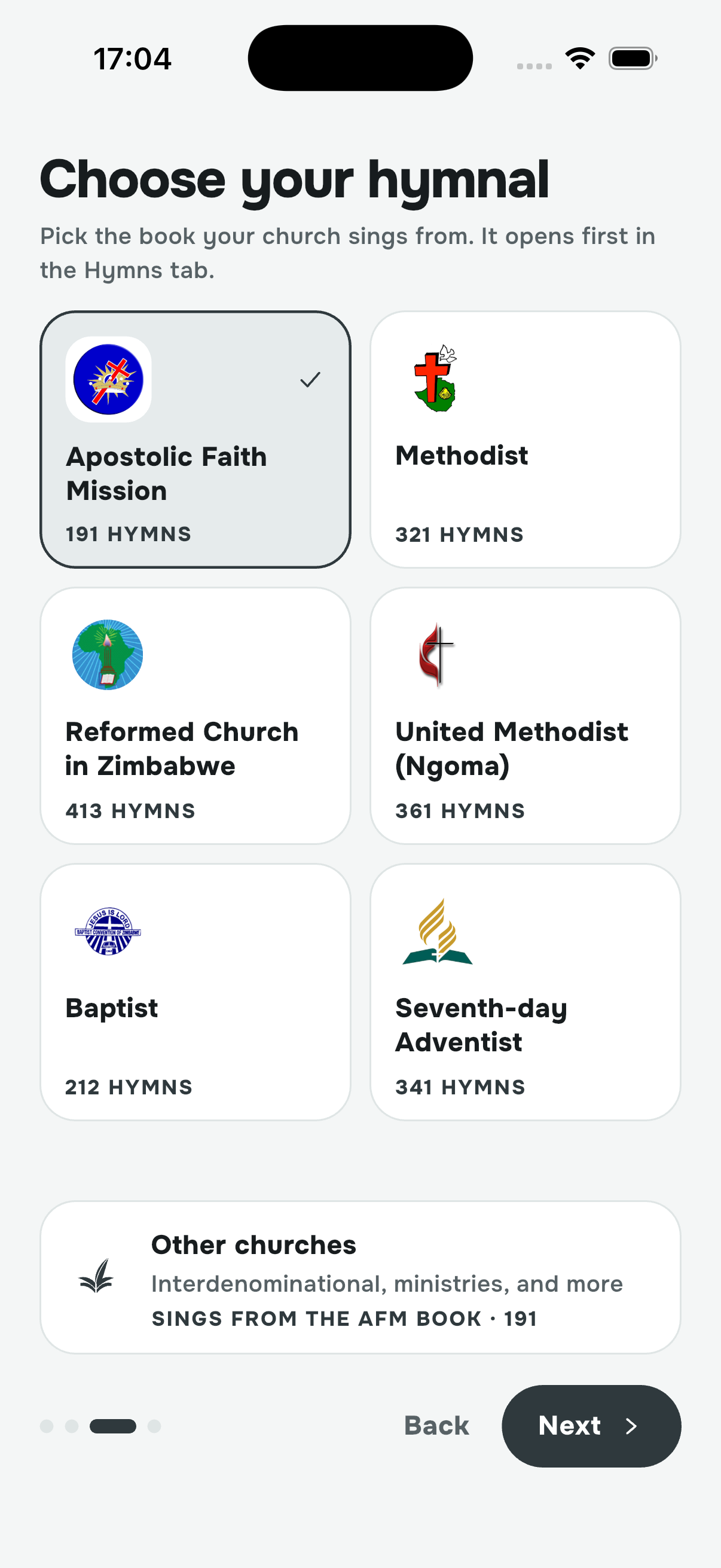 Choosing a hymn from a hymnal