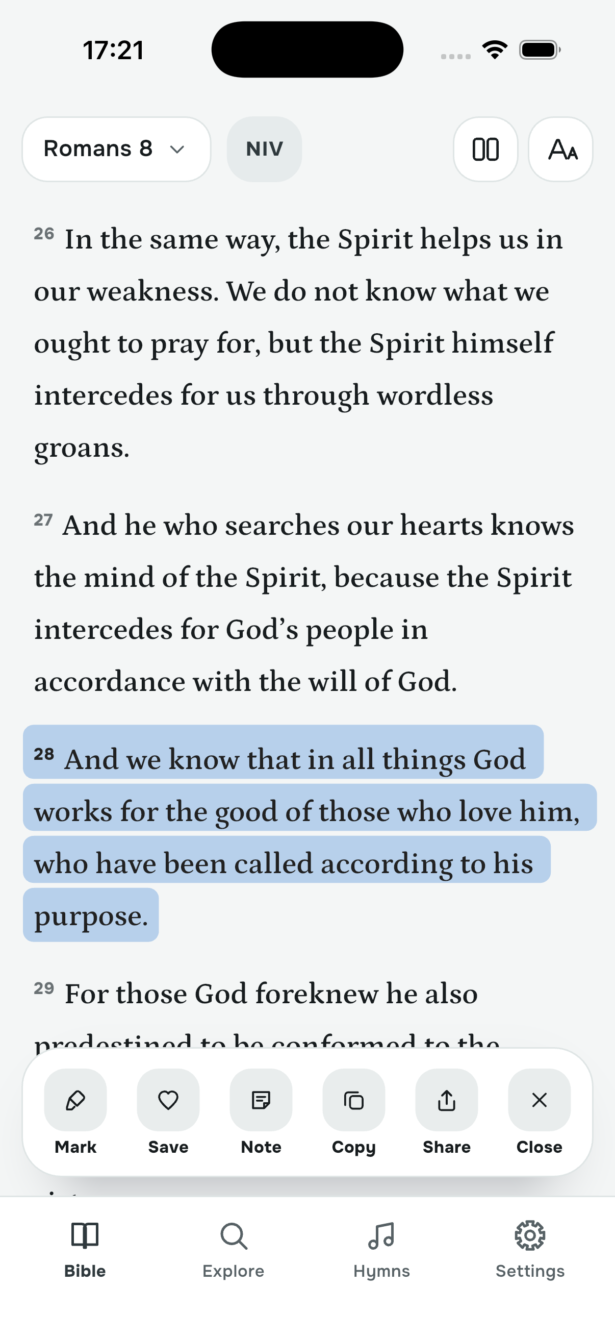 A verse highlighted in the reader